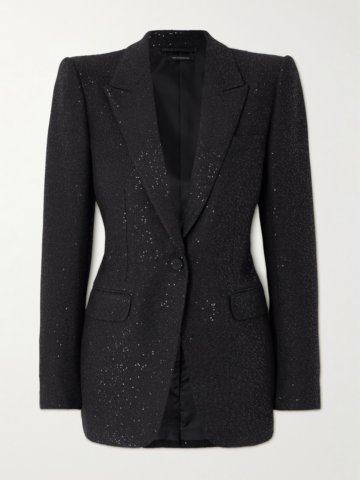 Sequin-embellished Wool-blend Blazer - Black