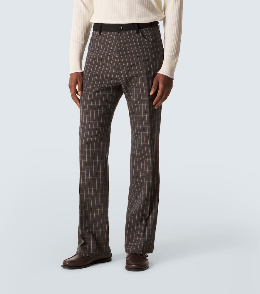 Country checked linen-blend straight pants