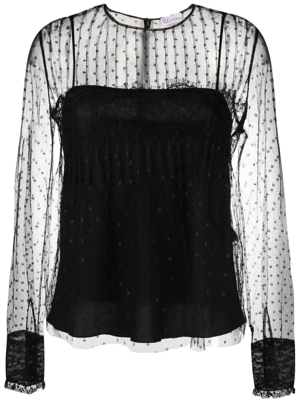 Sheer-panelled tulle blouse - Black