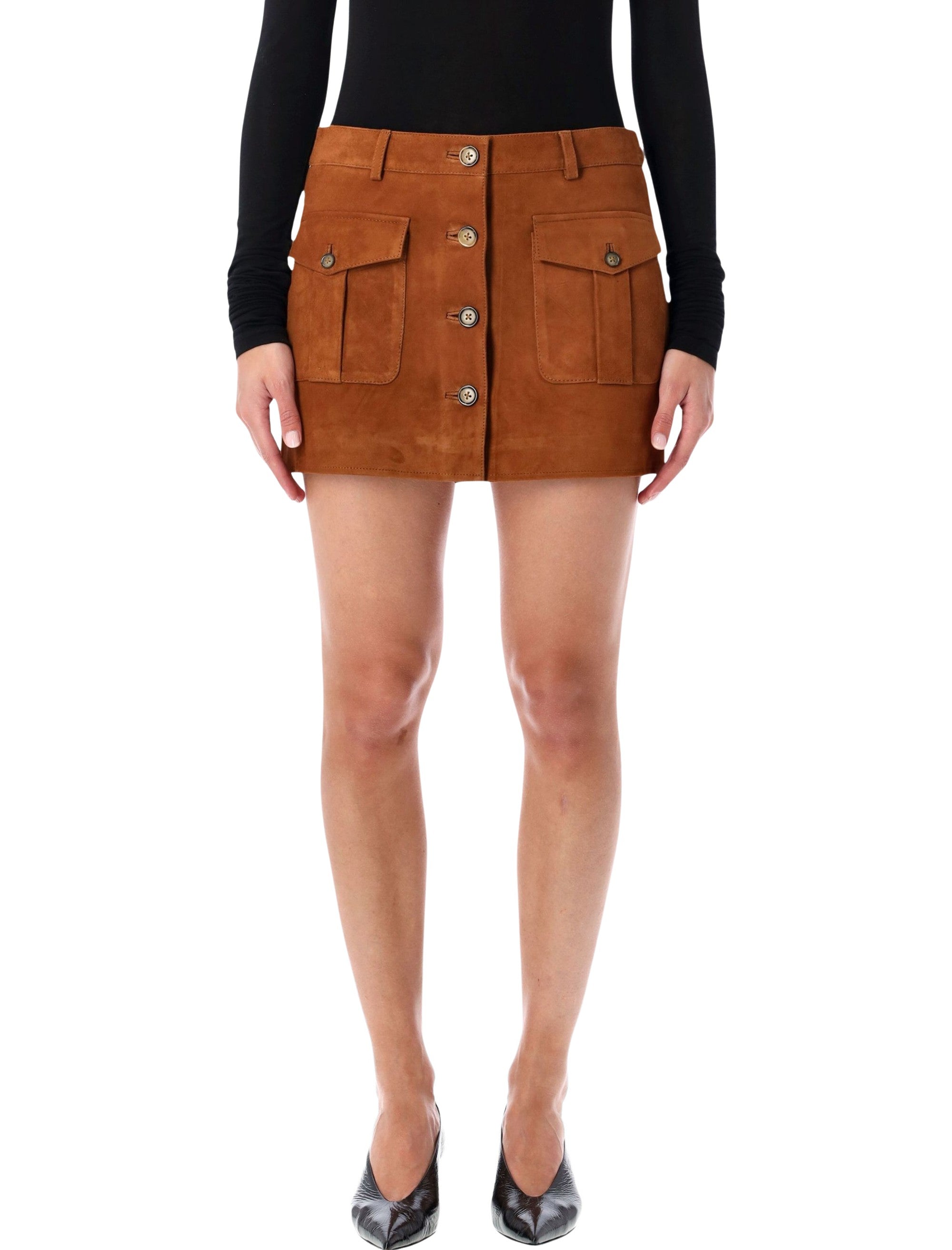 Elegant Mini Skirt with Decorative Buttons and Pockets