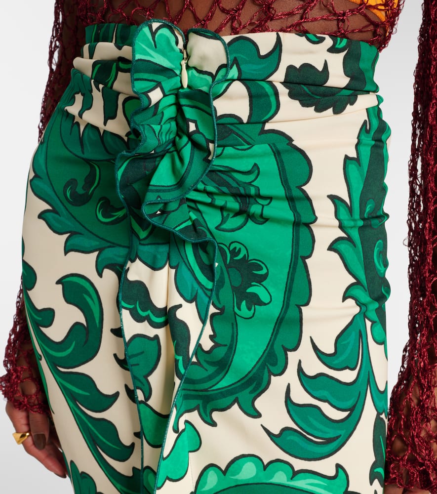 Paisley ruffled midi skirt