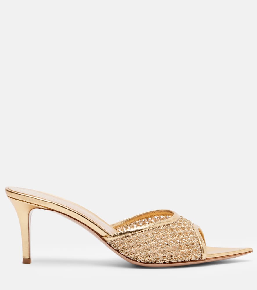 Sienna 70 metallic leather-trimmed mules