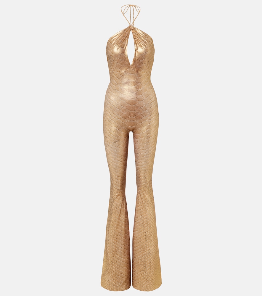 Snake-print halterneck jumpsuit