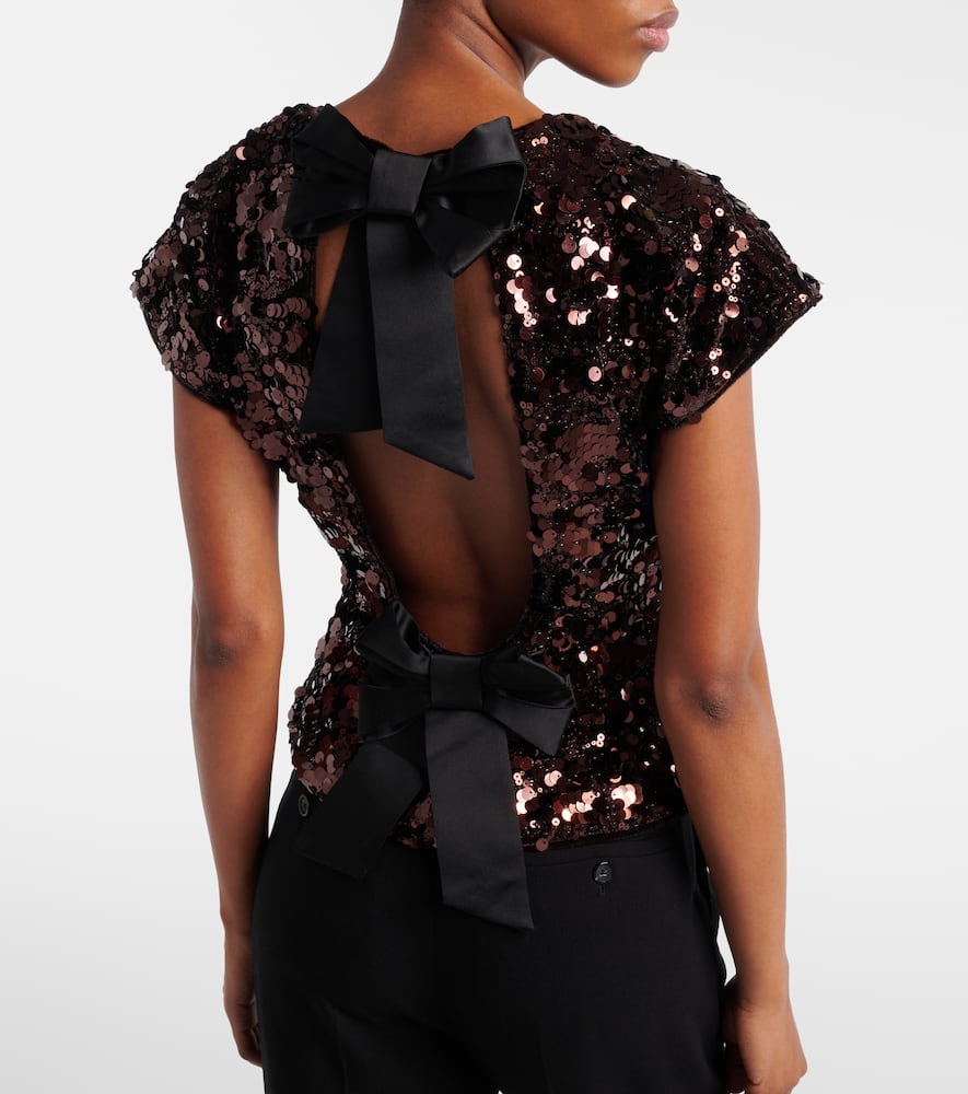Bow-detail sequined open-back top