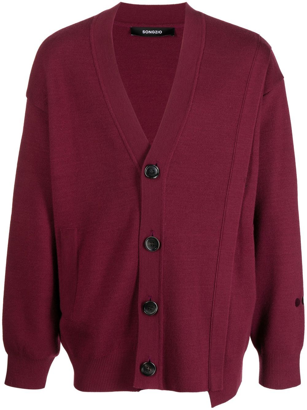 Asymmetric V-neck cardigan - Red