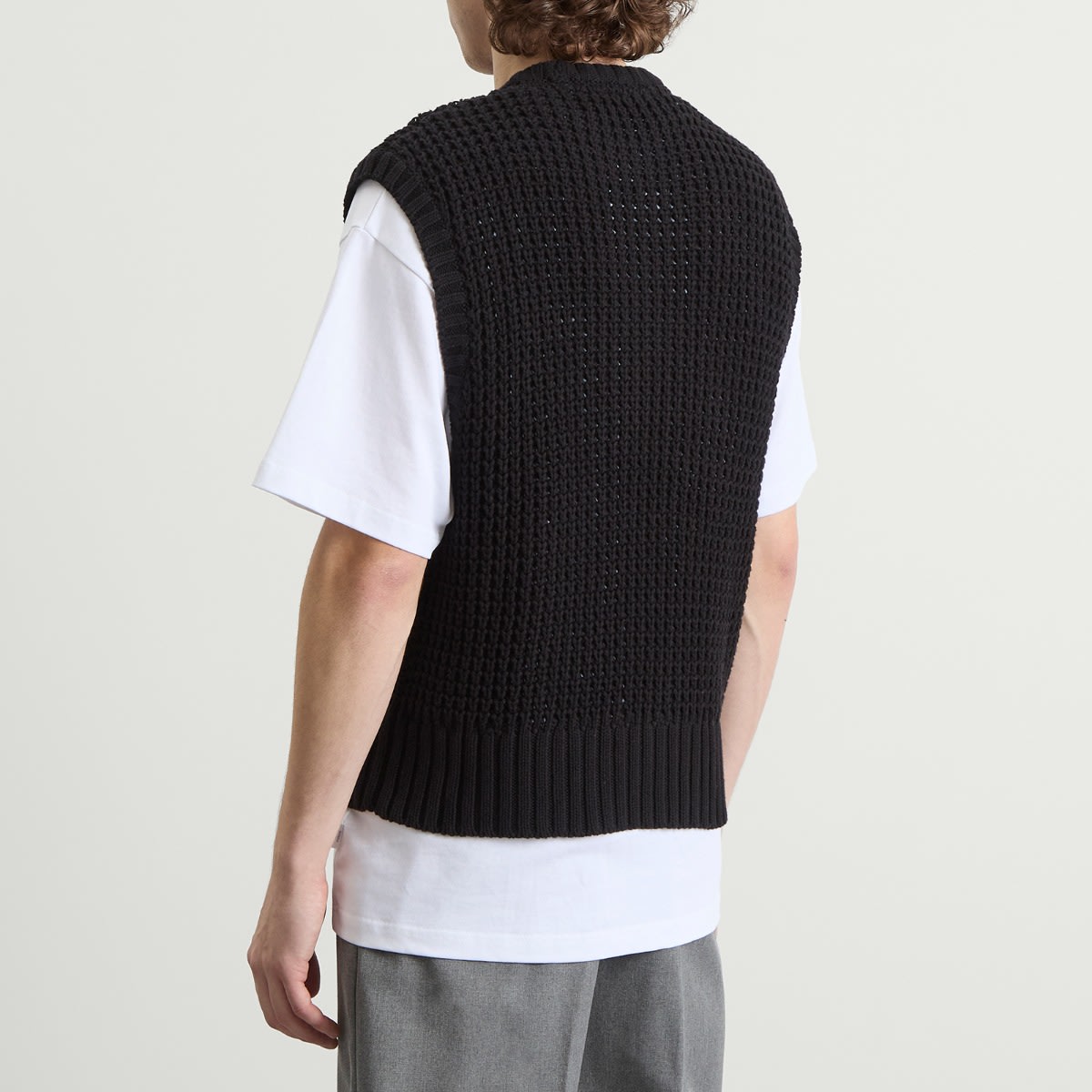 Men's Moss Stitch Knitted Vest Black