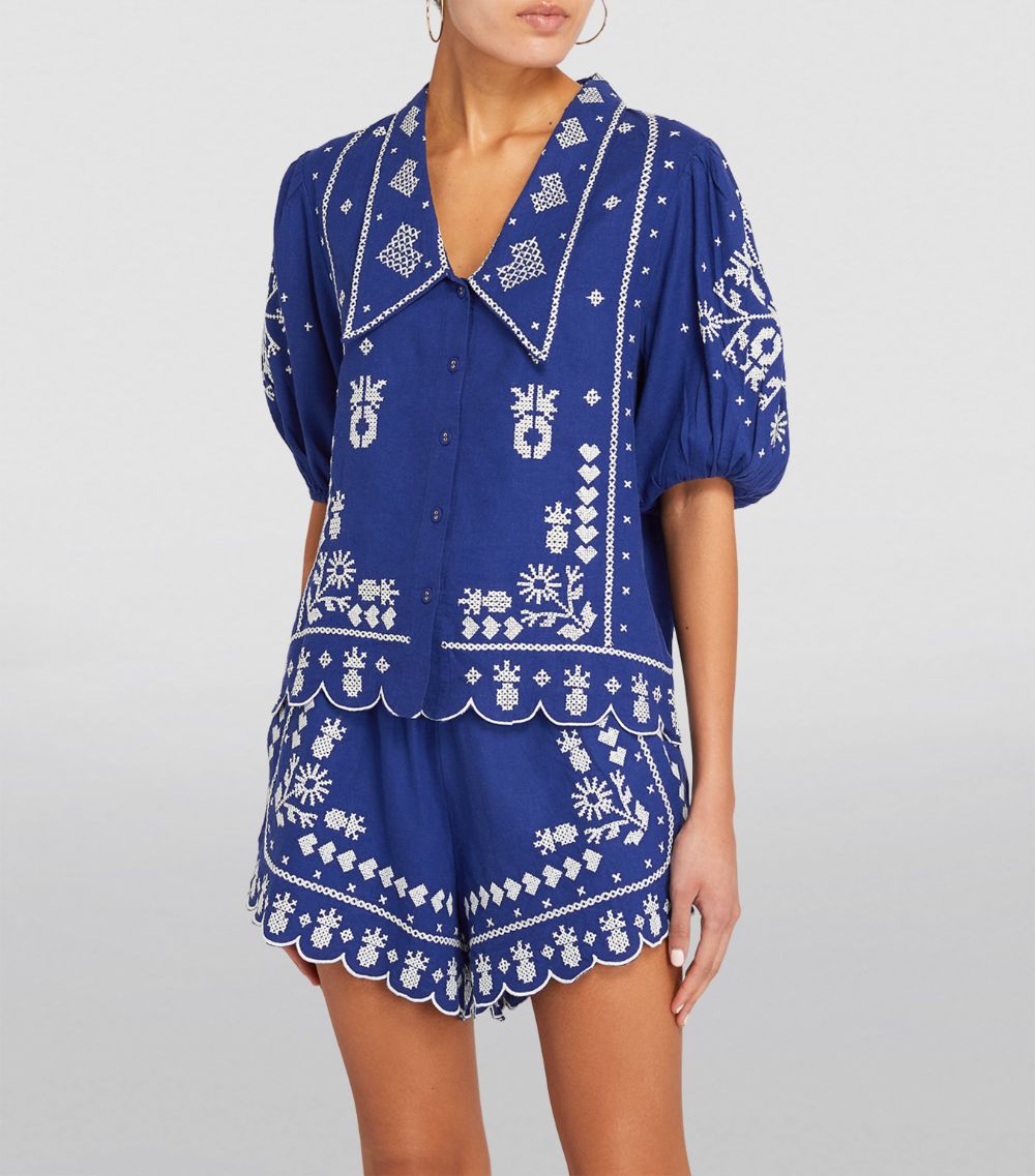 Linen-Blend Embroidered Shirt