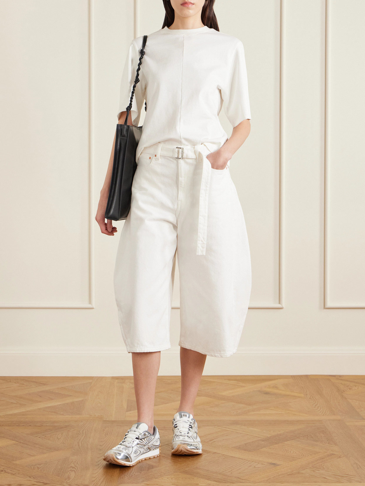 Belted Cropped High-rise Barrel-leg Jeans - White
