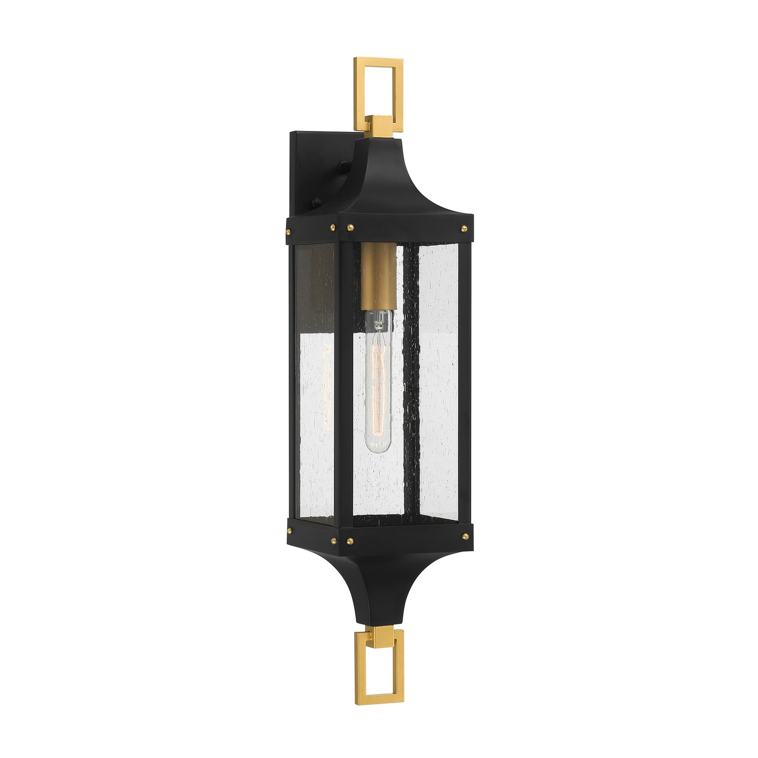 Glendale 1-Light Outdoor Wall Lantern in Matte Black and Weathered Brushed Bra