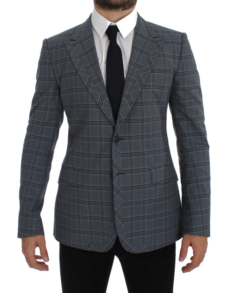 Checkered Cotton Blazer — Blue
