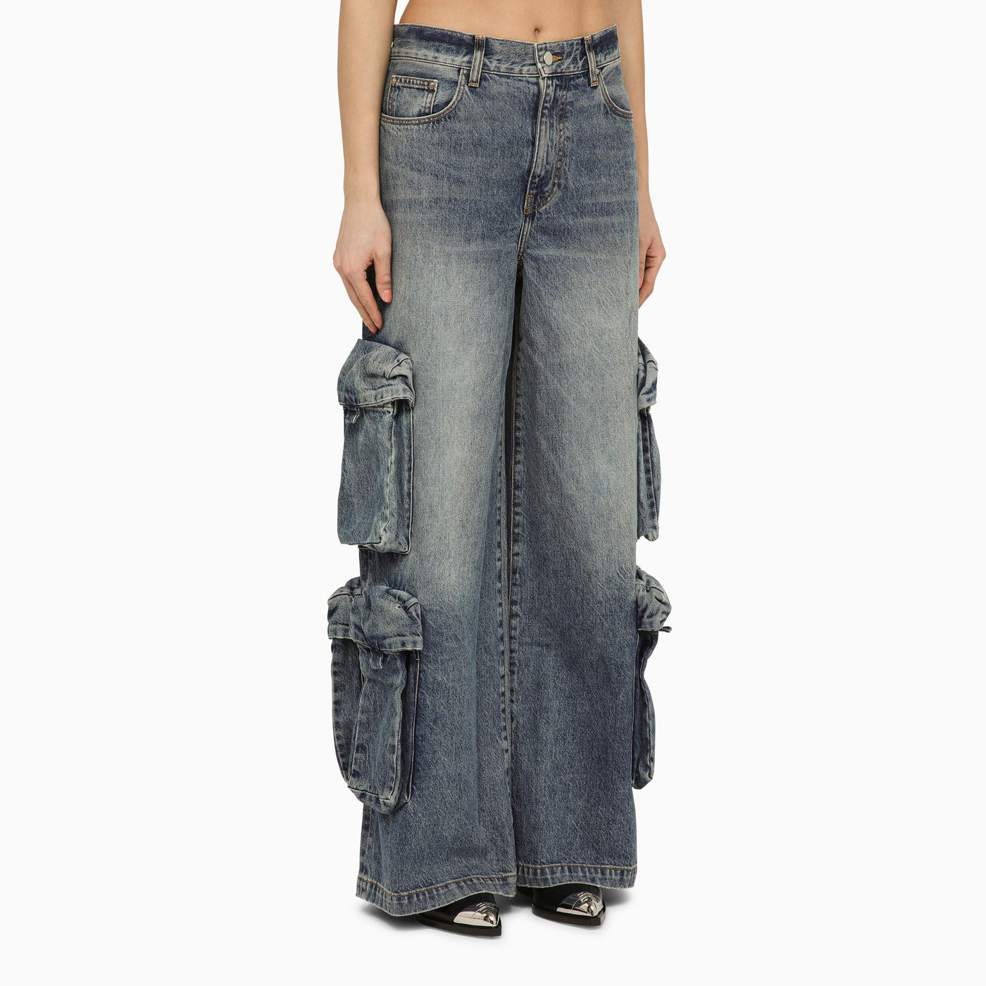 Amiri Jeans Baggy Cargo In Denim Blue