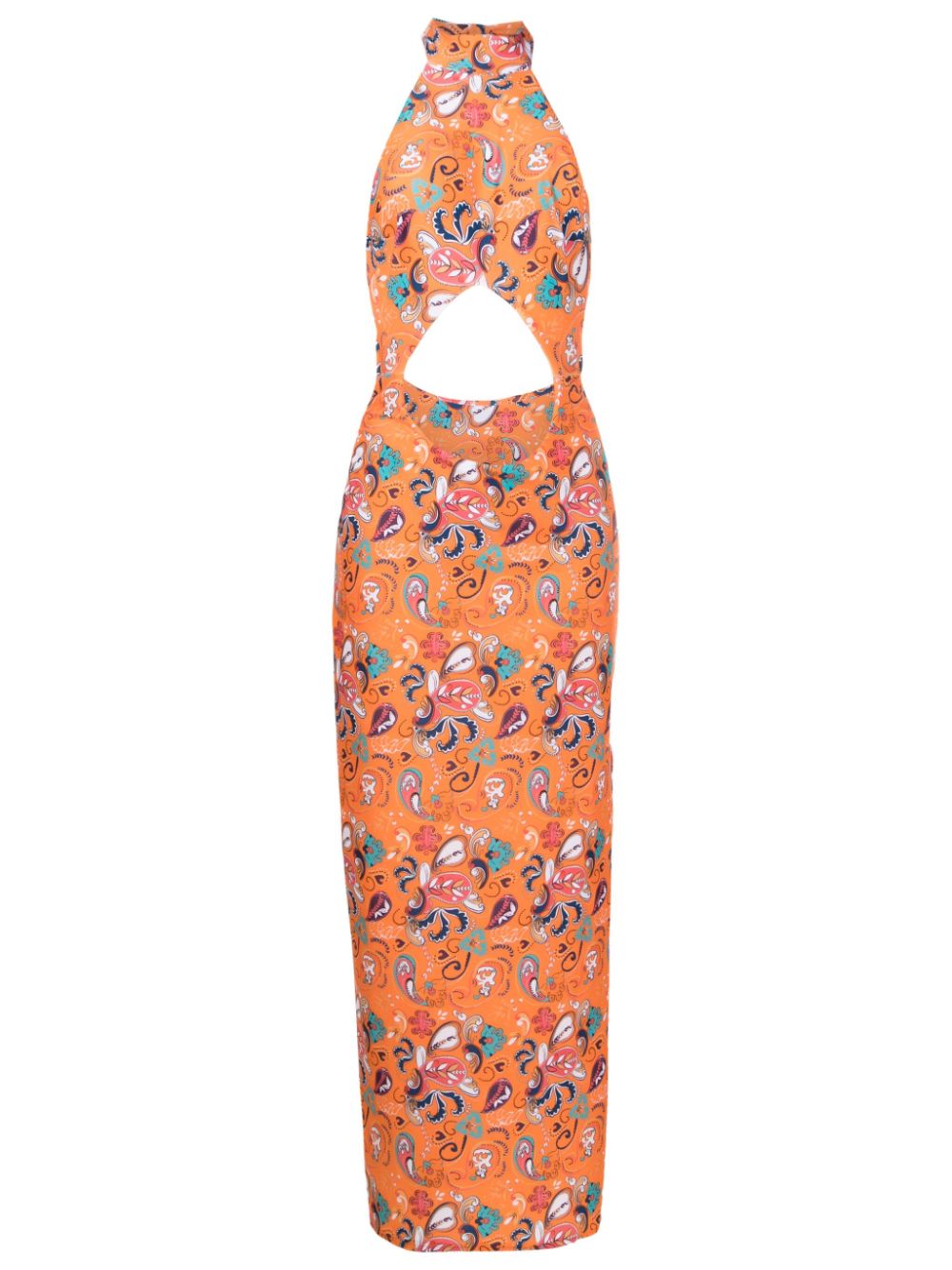 Graphic-print halterneck maxi dress - Orange