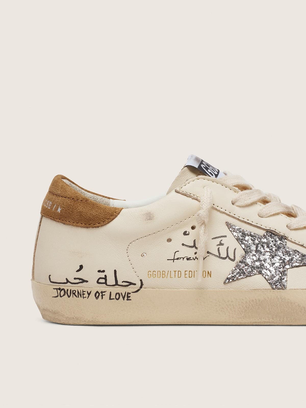 Golden Goose - Women’s Super-star In Nappa With Silver Glitter Star And All-over Lettering, Woman