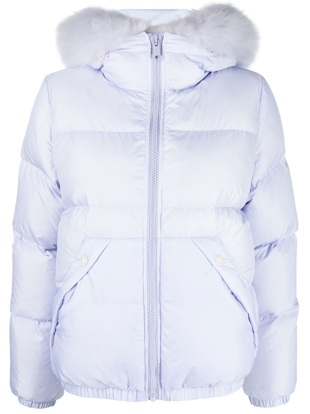 Lambswool-trim short hooded down jacket - Purple