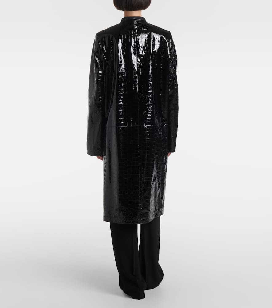 Croc-effect embossed leather coat