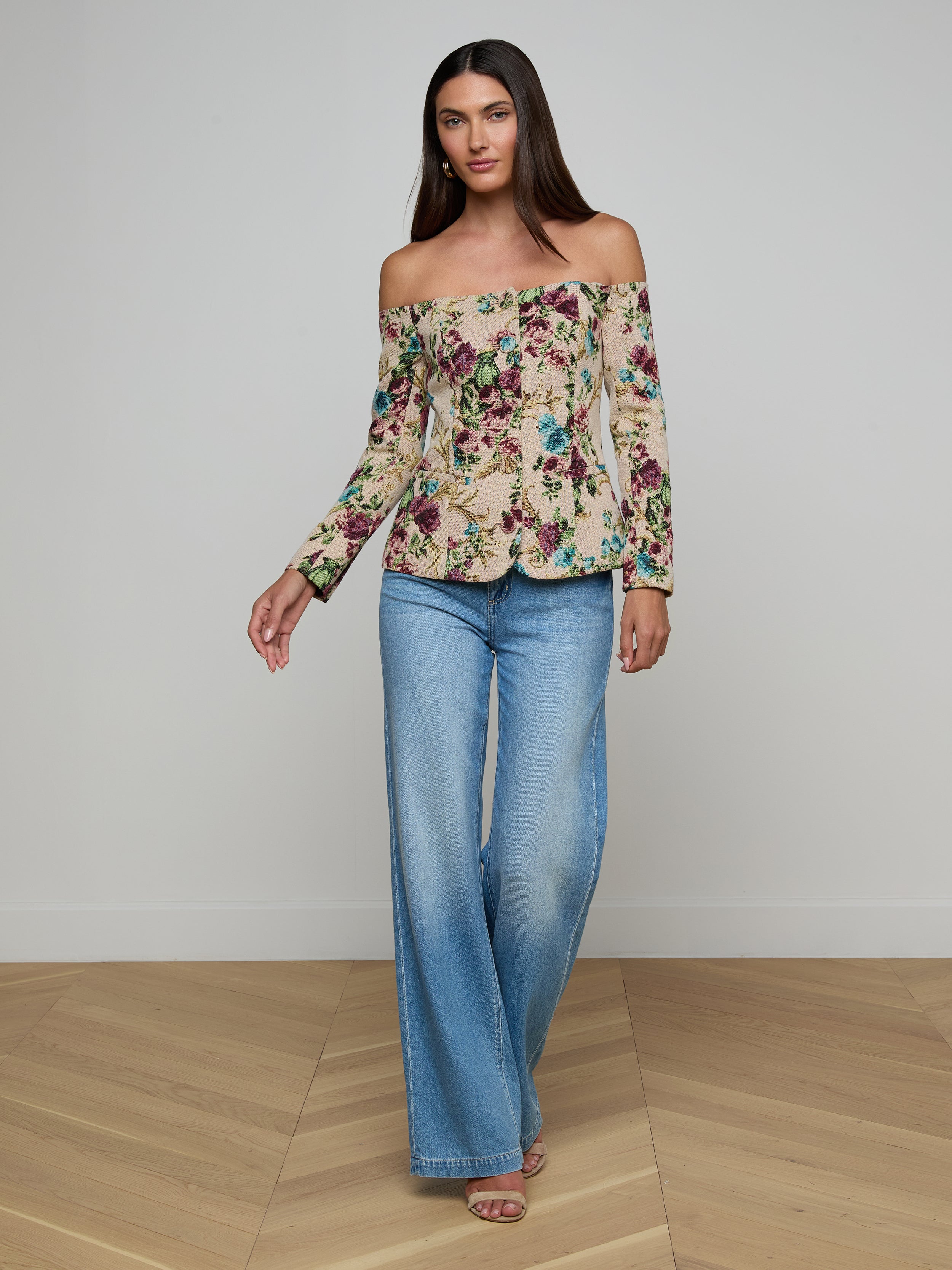Alice Blazer Top In Multi Floral Tapestry