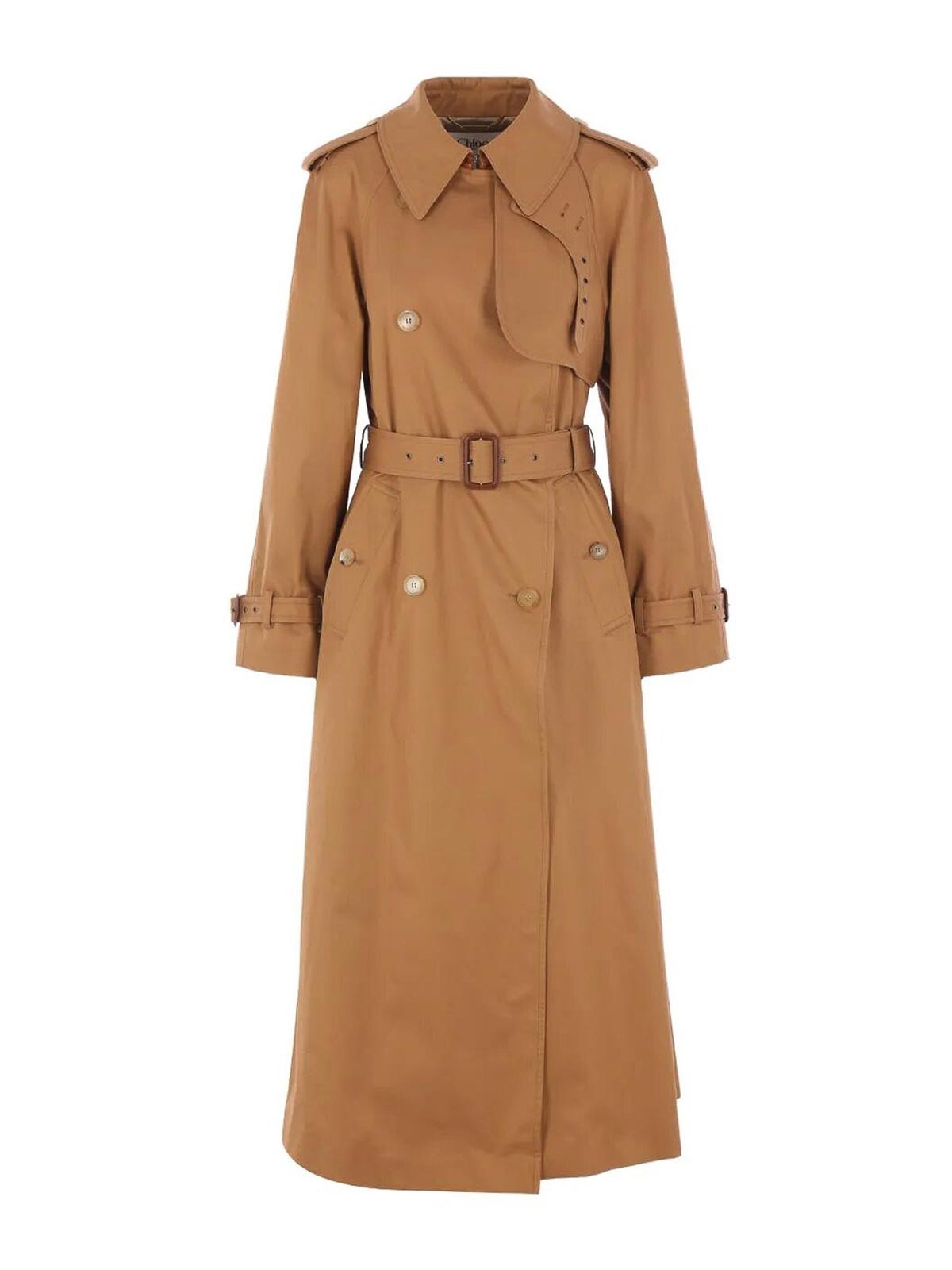 Cotton Gabardine Belted Long Trench Coat