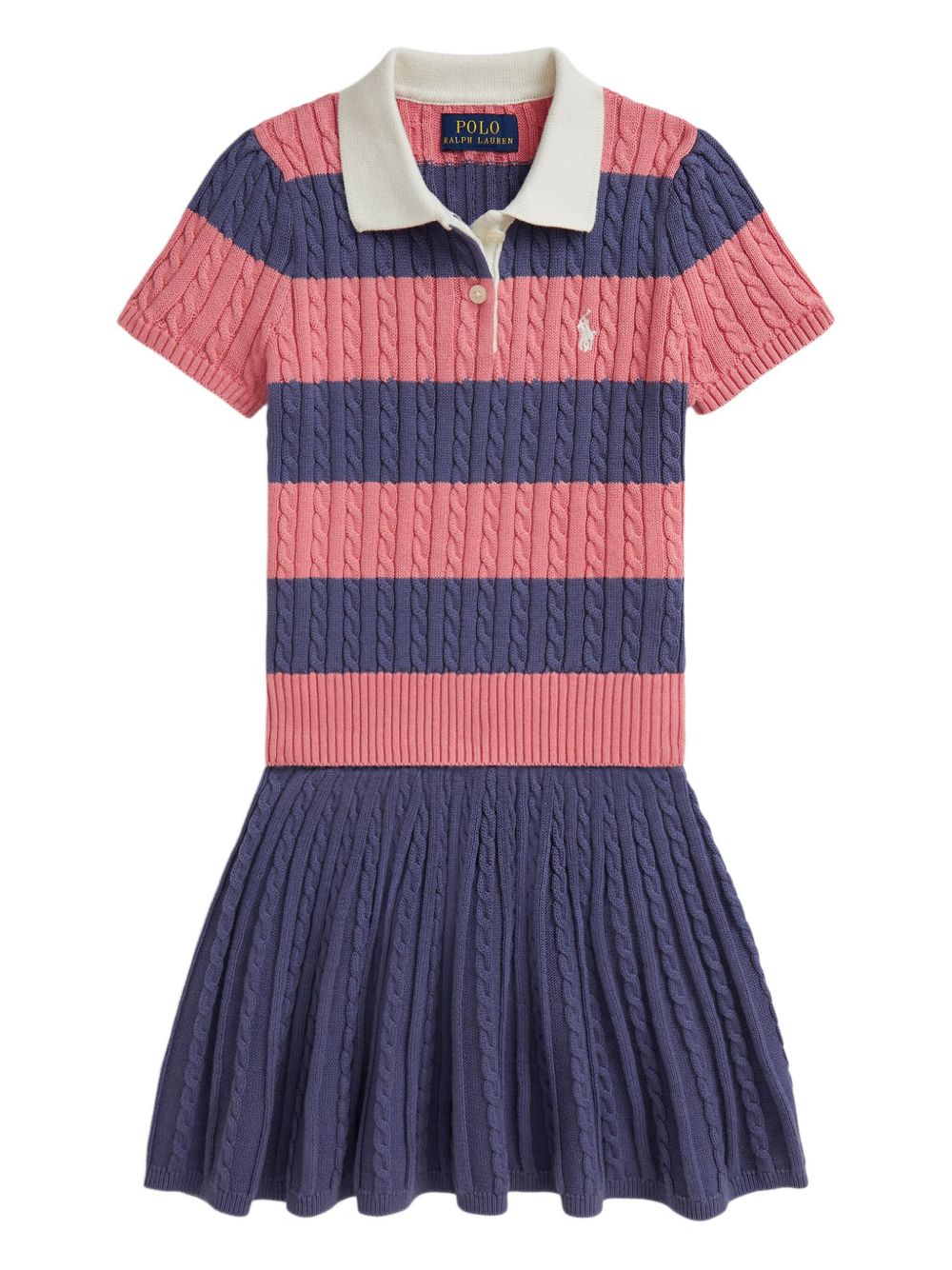 Cable-knit striped polo skirt set - Purple
