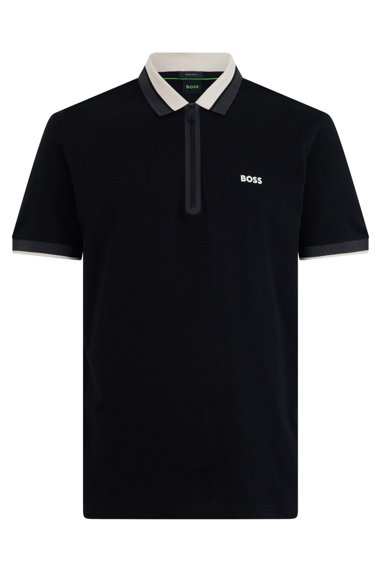 Boss - cotton polo shirt zip collar contrast tri