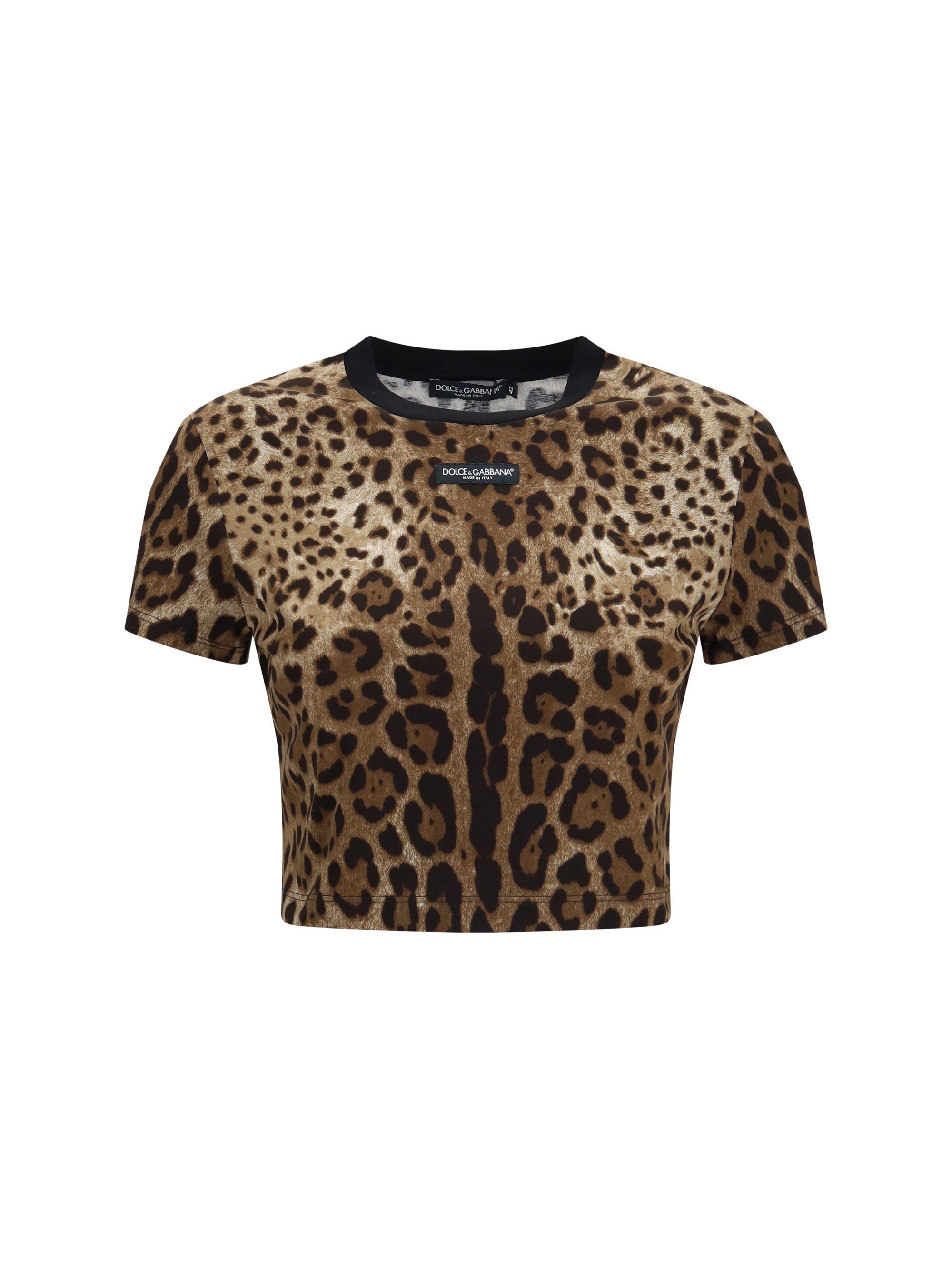Leopard-Print Cropped T-Shirt — Brown