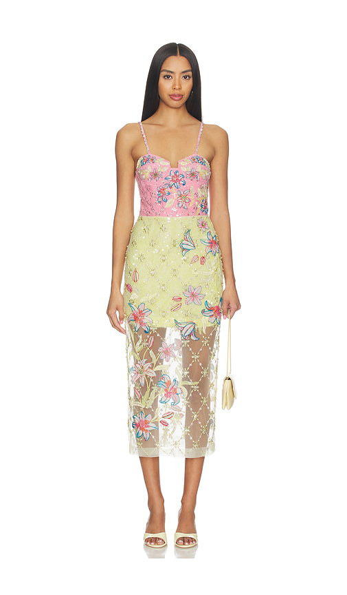 LA FUORI Blush Lily Embroidered Dress in Pink,Yellow. S. Also in XS, M