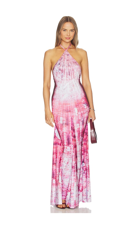 Di Petsa Shell Halter Neck Long Dress in Pink. - S also in XS