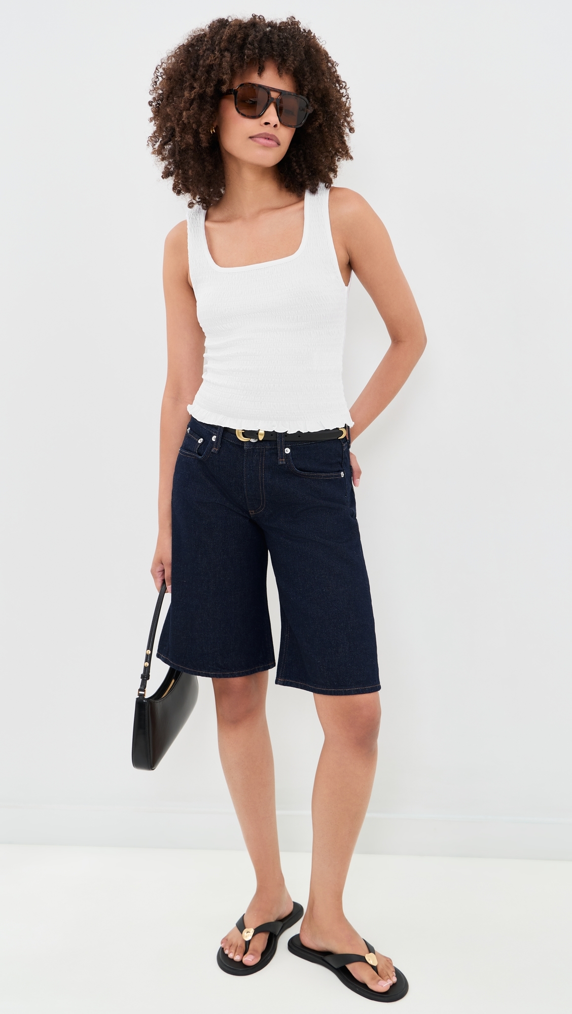 Scoop Neck Smocked Tank White