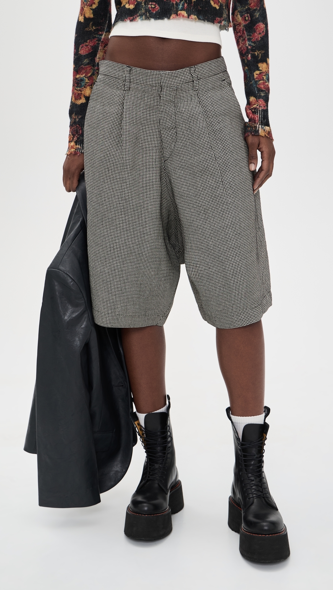 Jumbo Tailored Shorts Black And White Houndstooth