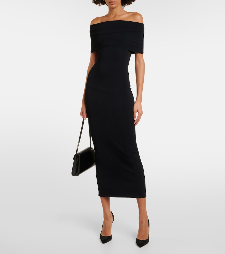 Off-shoulder ribbed-knit midi dress