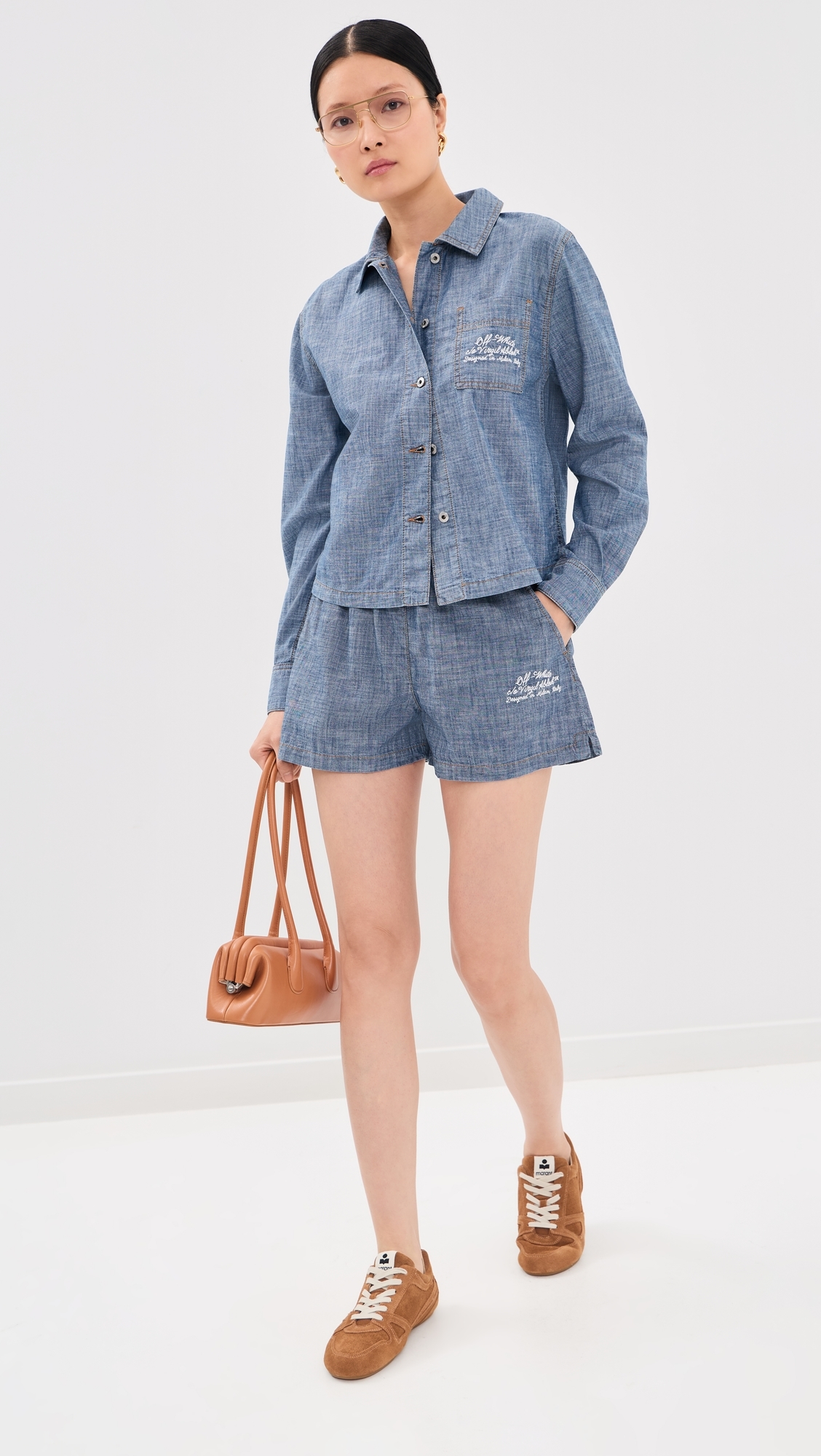 Chambray Denim Pajama Shorts Dark Blue