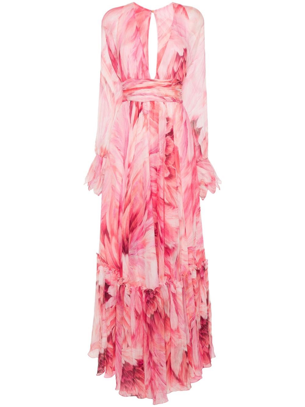 Plumage-print maxi dress - Pink