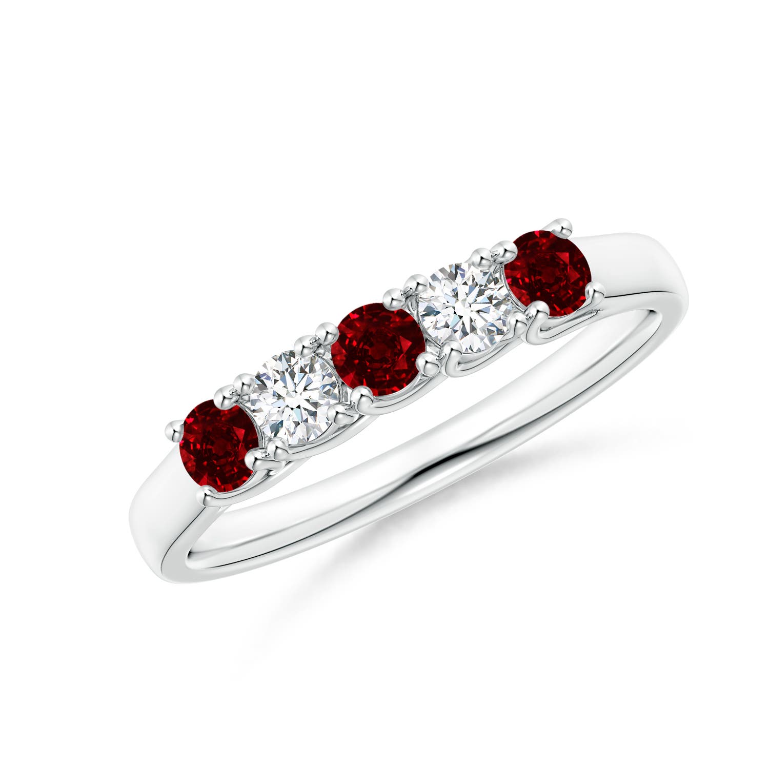 Angara 0.33 Carat Half Eternity Five Stone Ruby and Diamond Wedding Band in Platinum