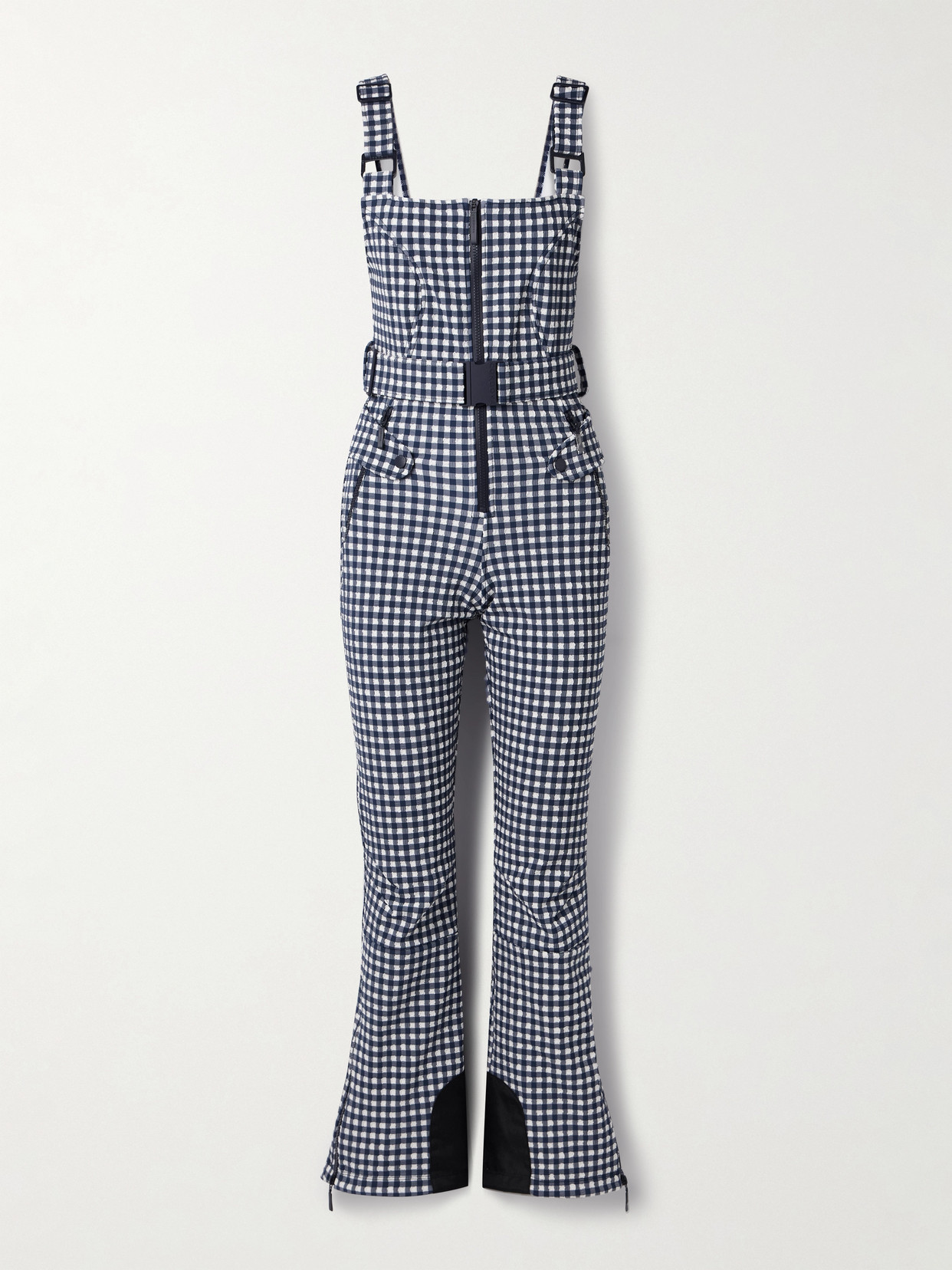 Fernie Belted Gingham Seersucker Ski Salopettes - Navy