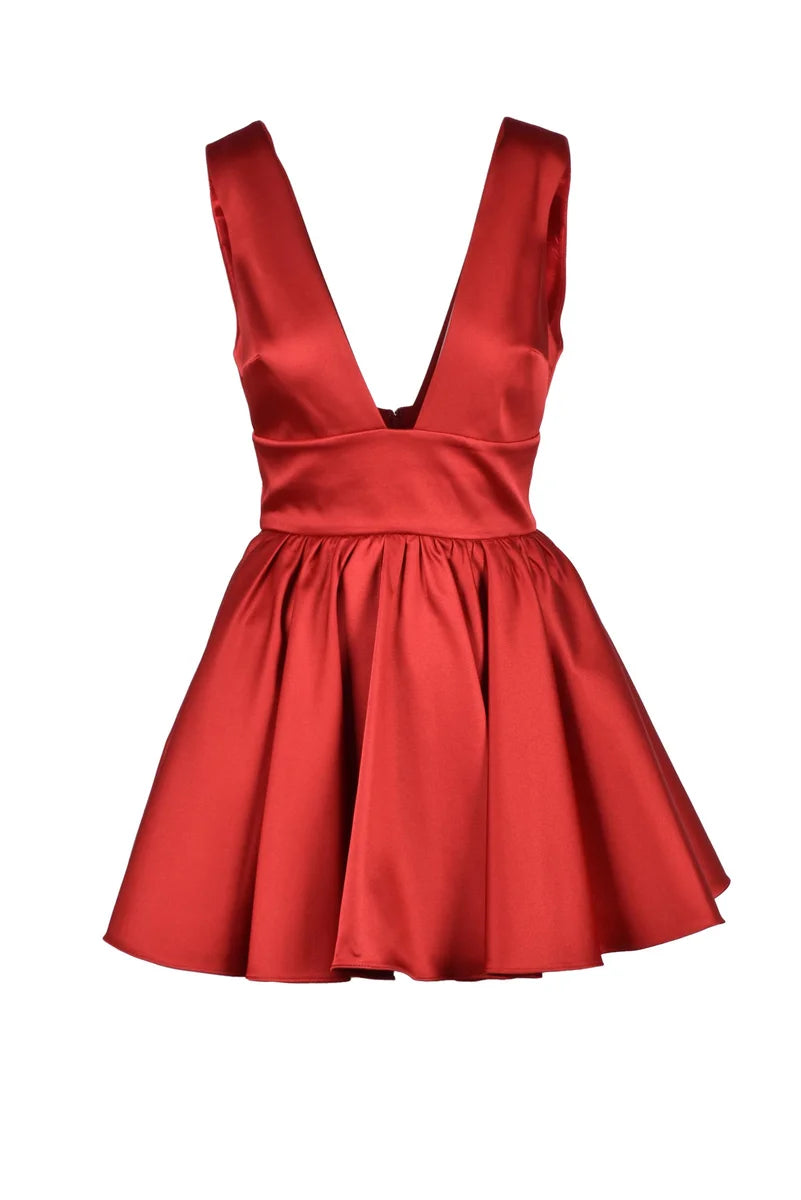 Short Satin Dress - Red