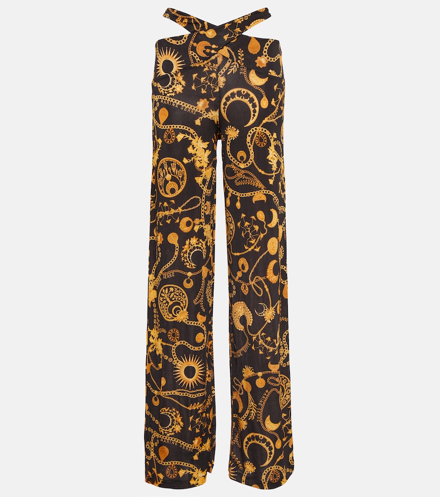 Cutout printed wide-leg pants