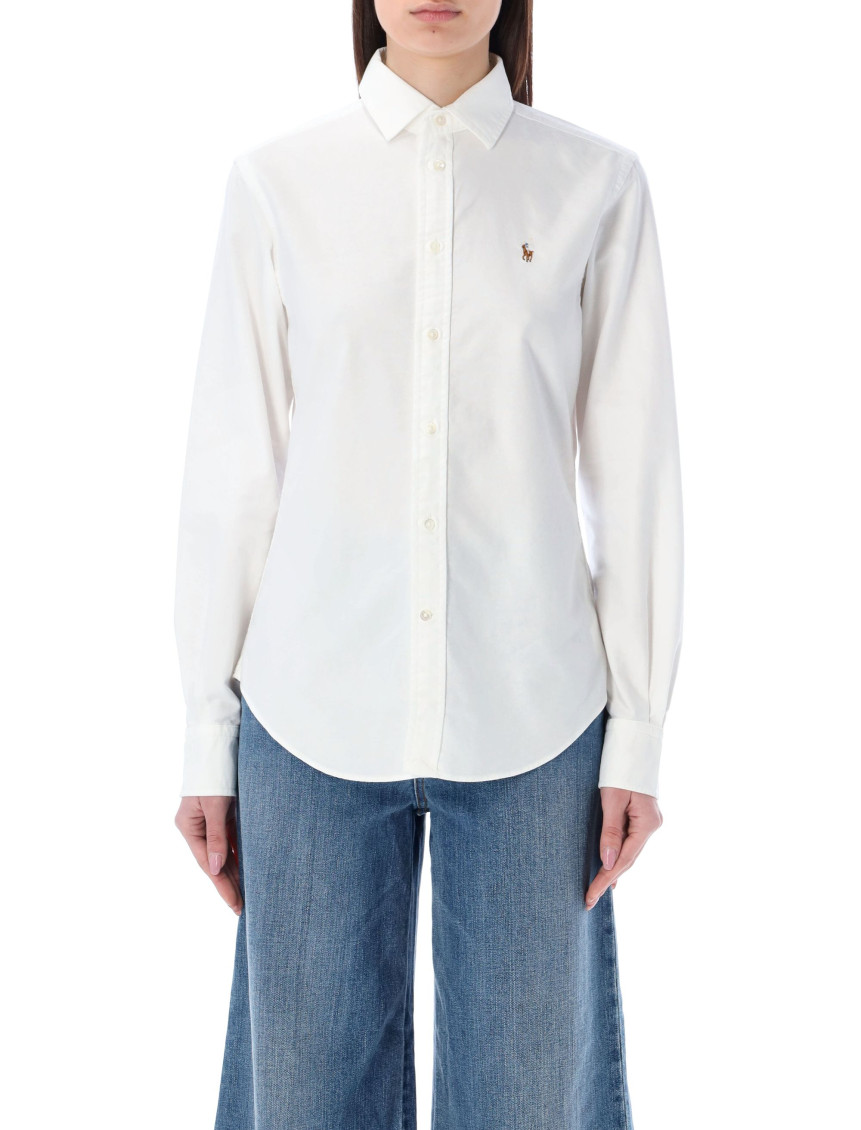White Oversized Shirt With Logo Embroidery In Cotton Woman