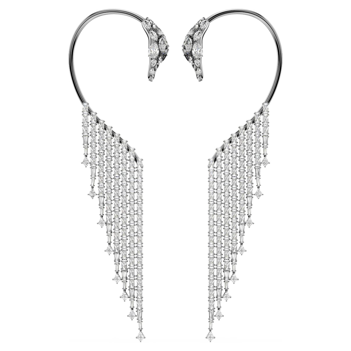 The Vienna Collection ear cuffs, Swan, White, Ruthenium plated