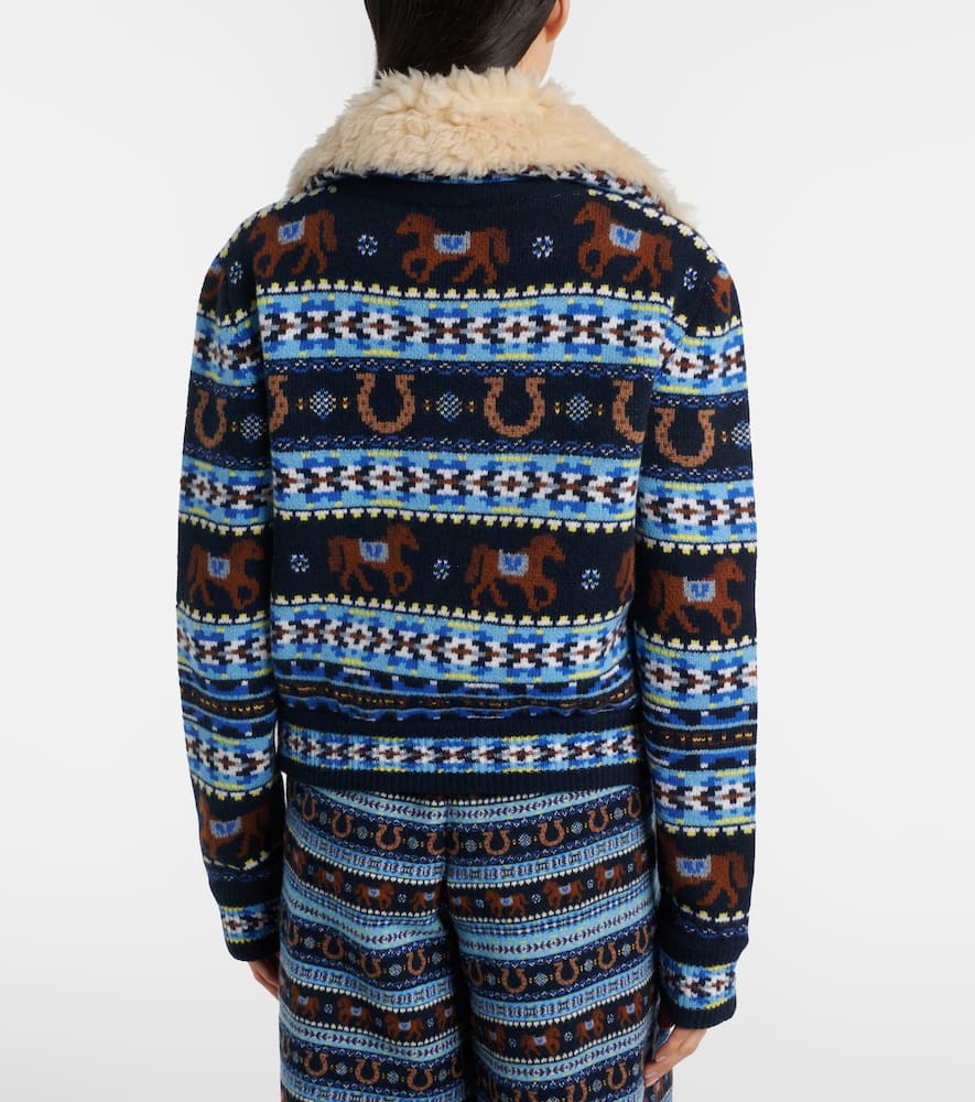 Intarsia virgin wool zip-up cardigan