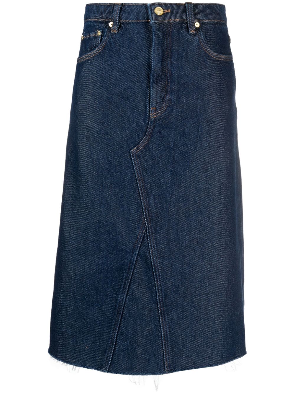 Heavy raw-cut hem denim midi skirt - Blue