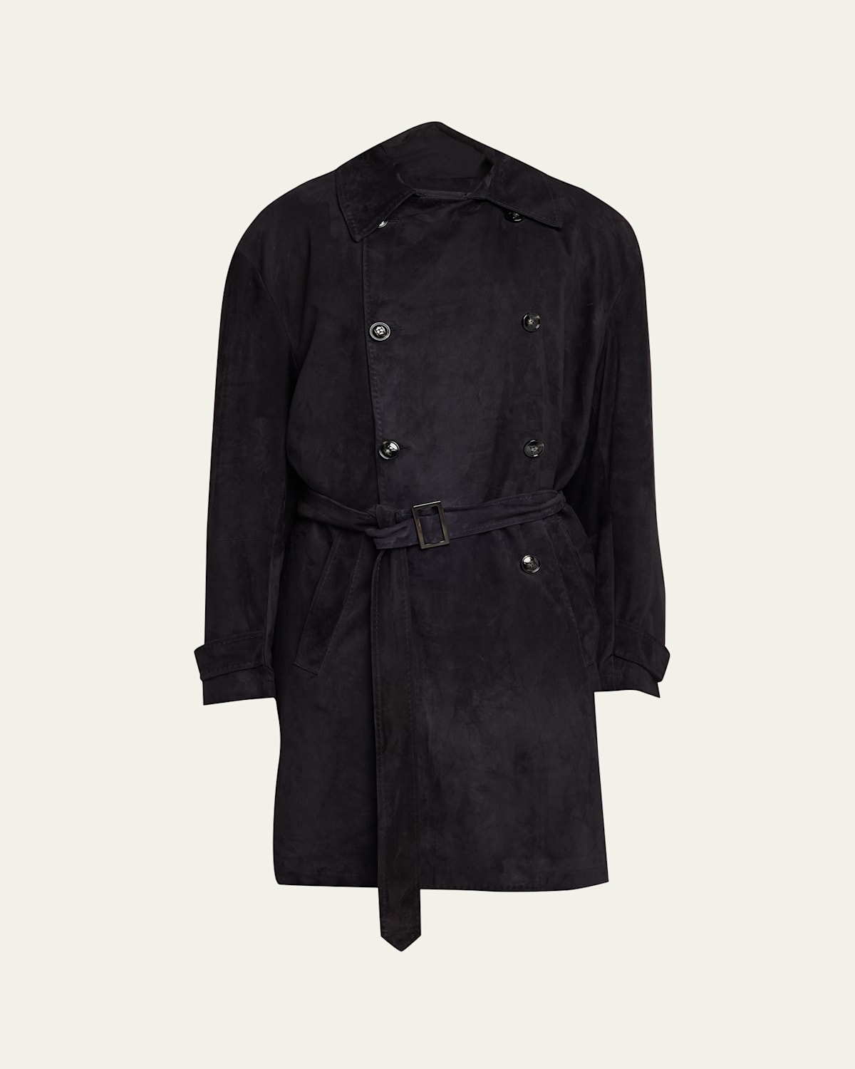 Men's Suede Double-Breasted Trench Coat