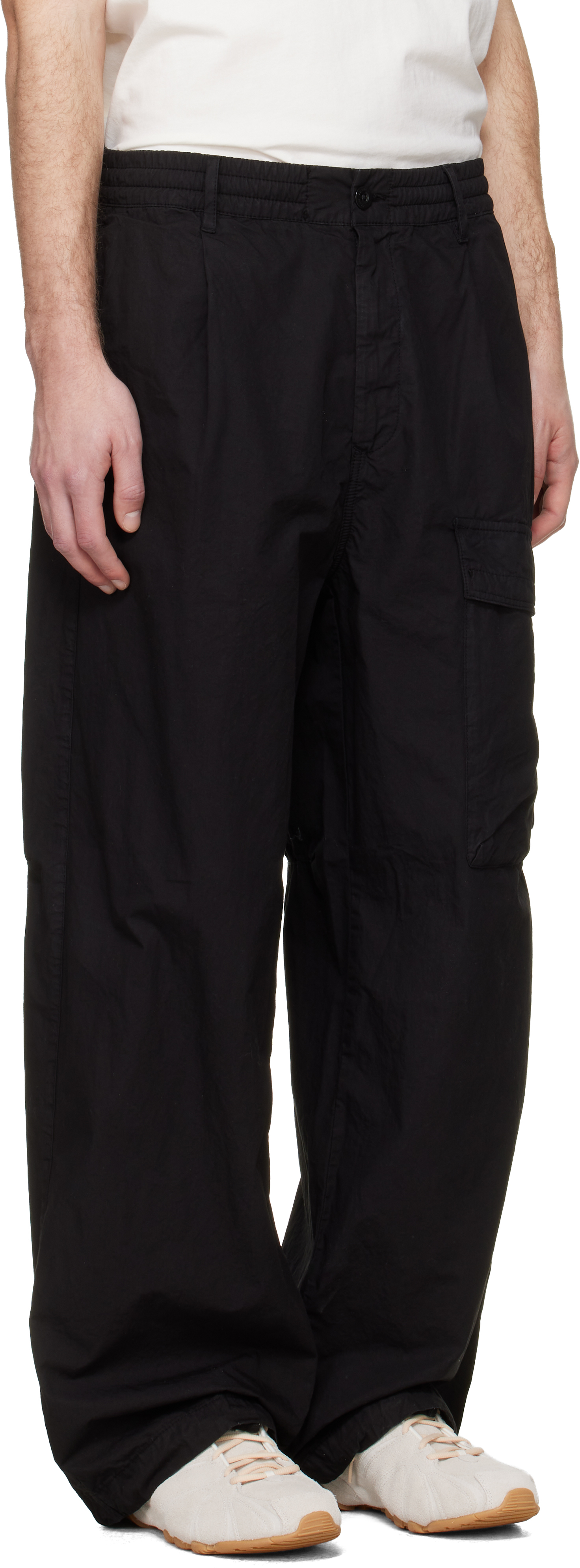 Black Micro-Reps Boxy Leg Pocket Lens Pants
