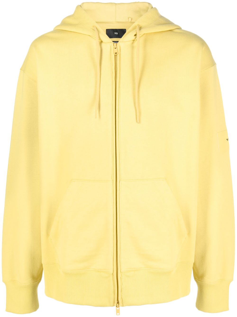 Logo-patch organic-cotton hoodie - Yellow