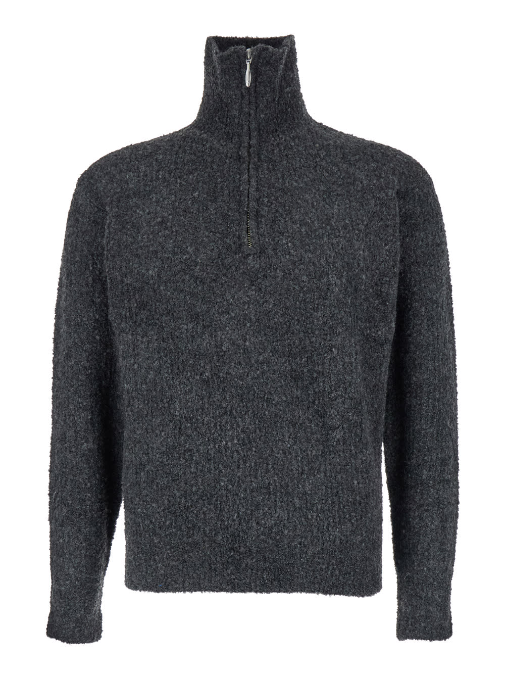 Wool Blend Boucle Zip Sweater