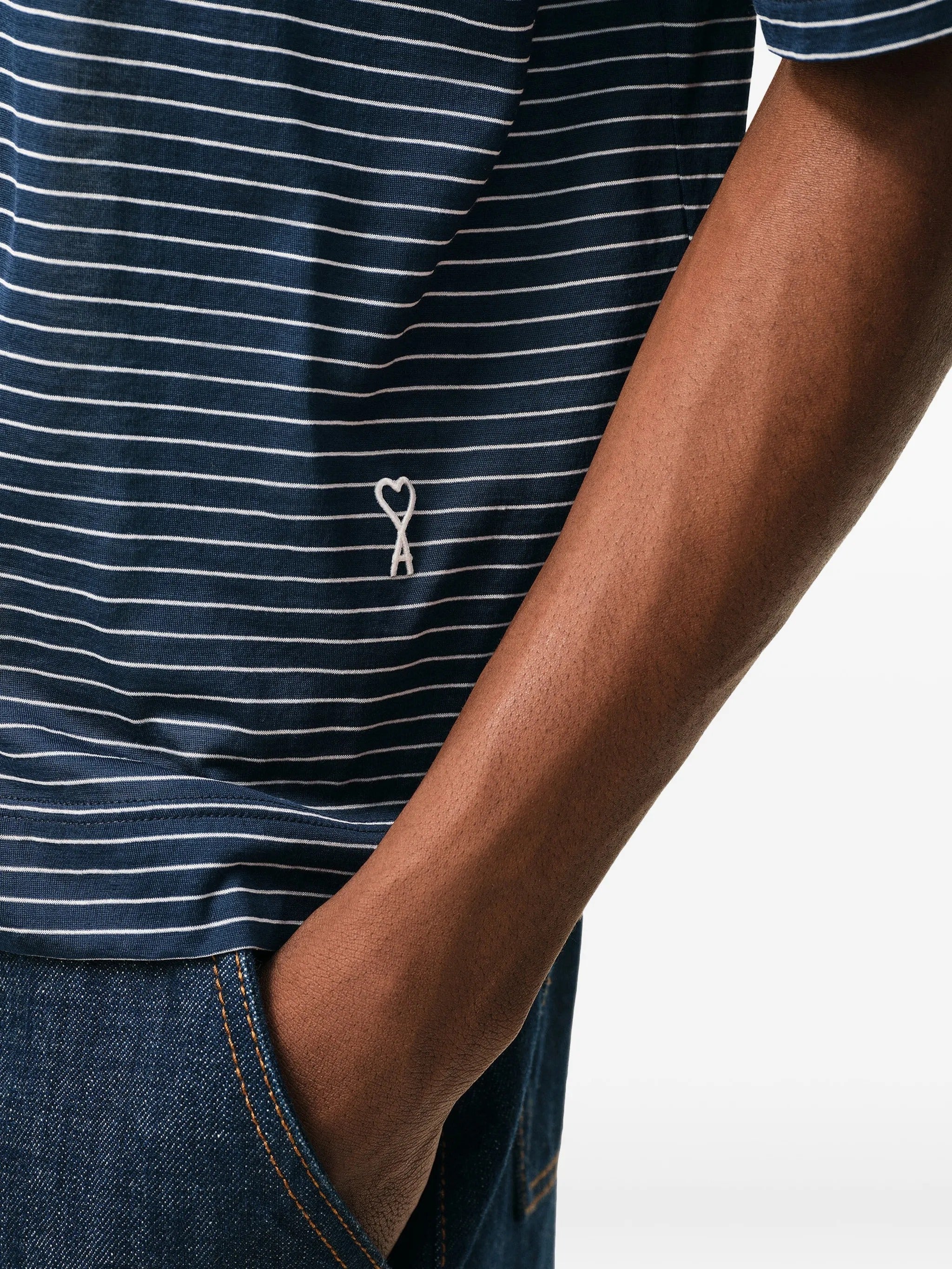 Ami Paris Striped Boxy Fit Polo With Ami De Coeur Patch