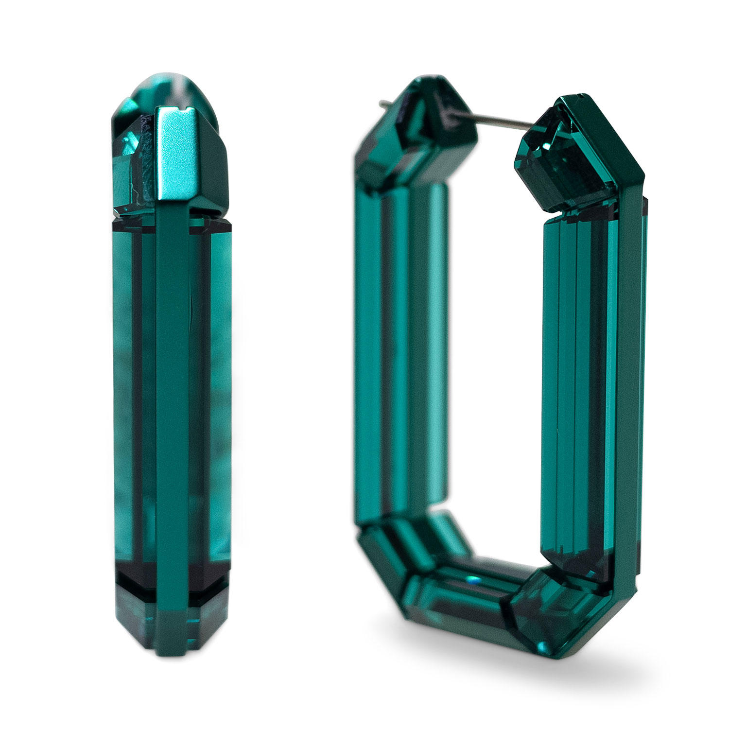 Octagon Cut Green Crystal Lucent Statement Hoop Earrings