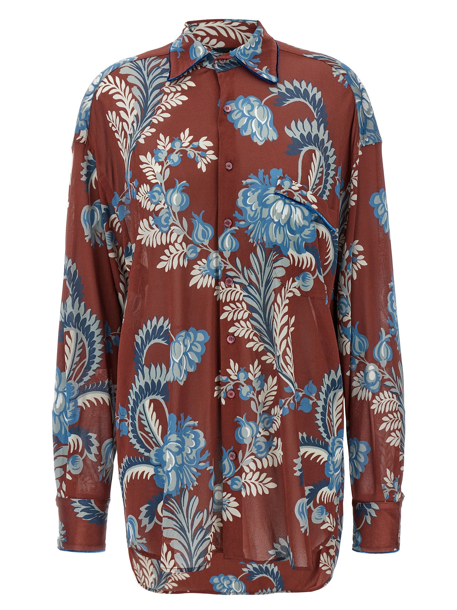 Floral Foliage Print Blouse — Brown