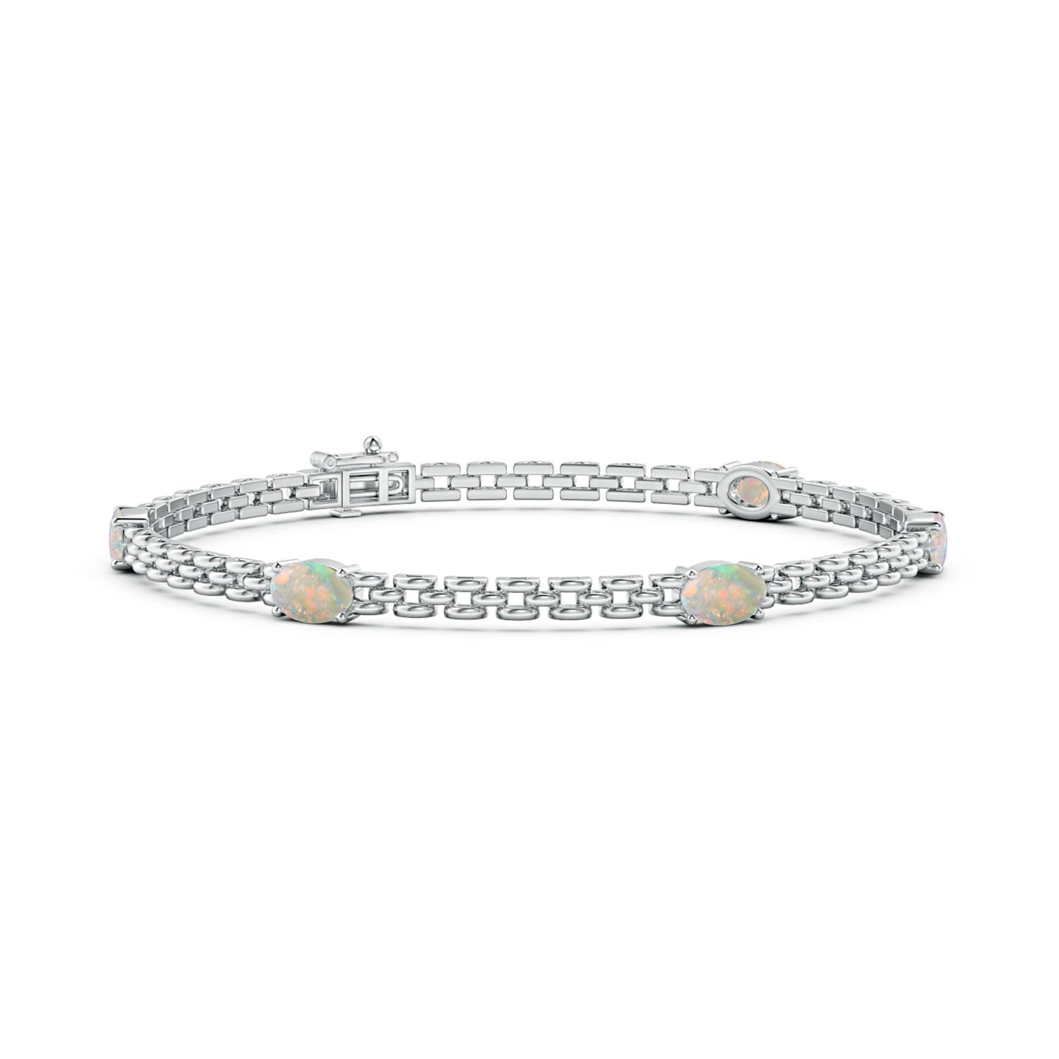 Angara 1.4 Carats Five Stone Oval Opal Station Link Bracelet in 14K White Gold
