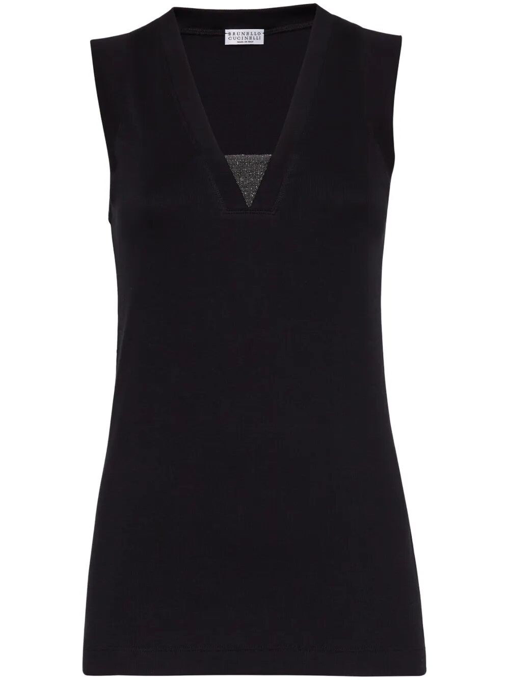Stretch Cotton Jersey Tank Top With Precious Faux-L