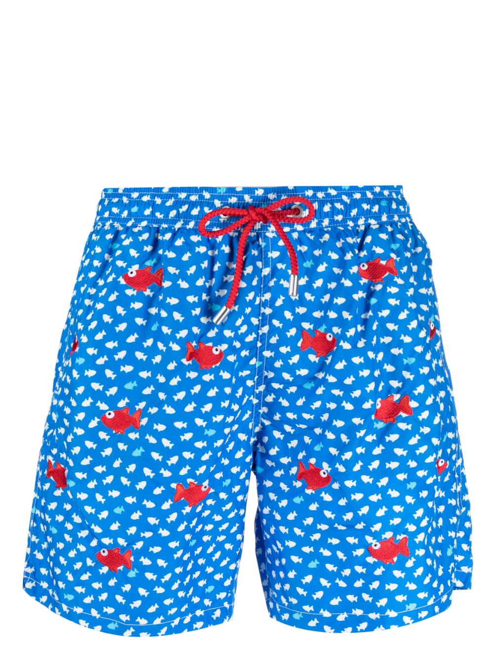 Fish-print drawstring swim shorts - Blue