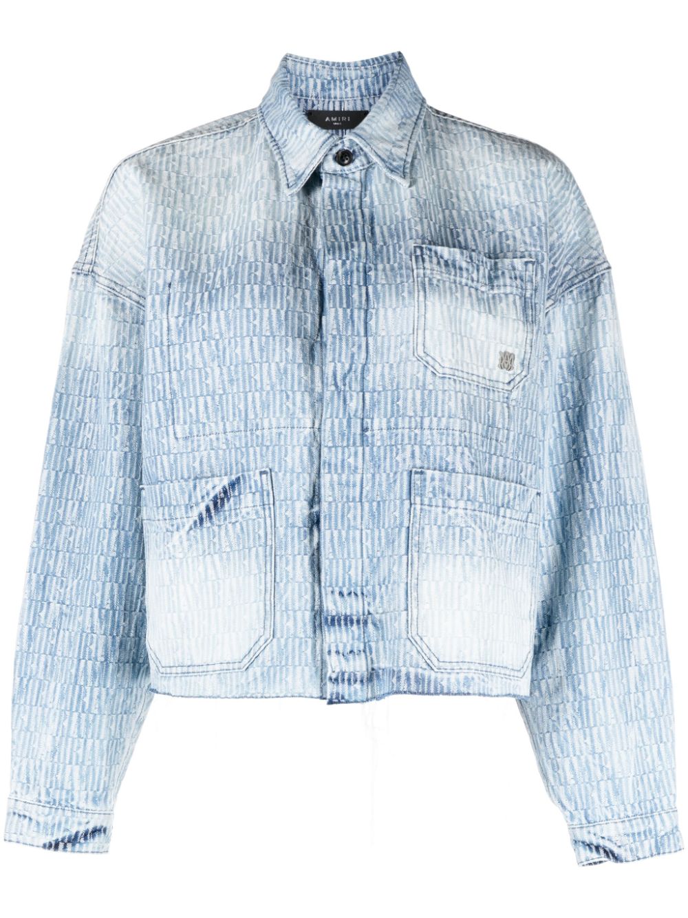 Logo-jacquard washed denim jacket - Blue